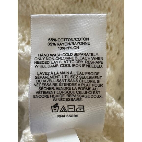 Express Pullover Sweater Women Size Medium Ivory Cold Shoulder Cable Knit Ruffle - Picture 5 of 11